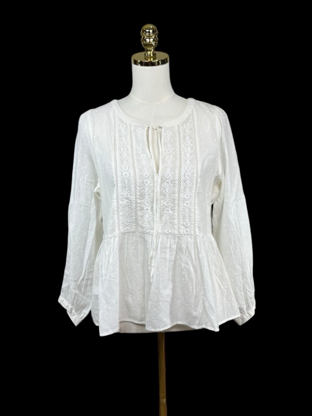 NWT LOFT white lightweight boho peasant top size M